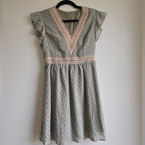 NWOT Light Sage Chevron Dress with Crochet Trim Size S